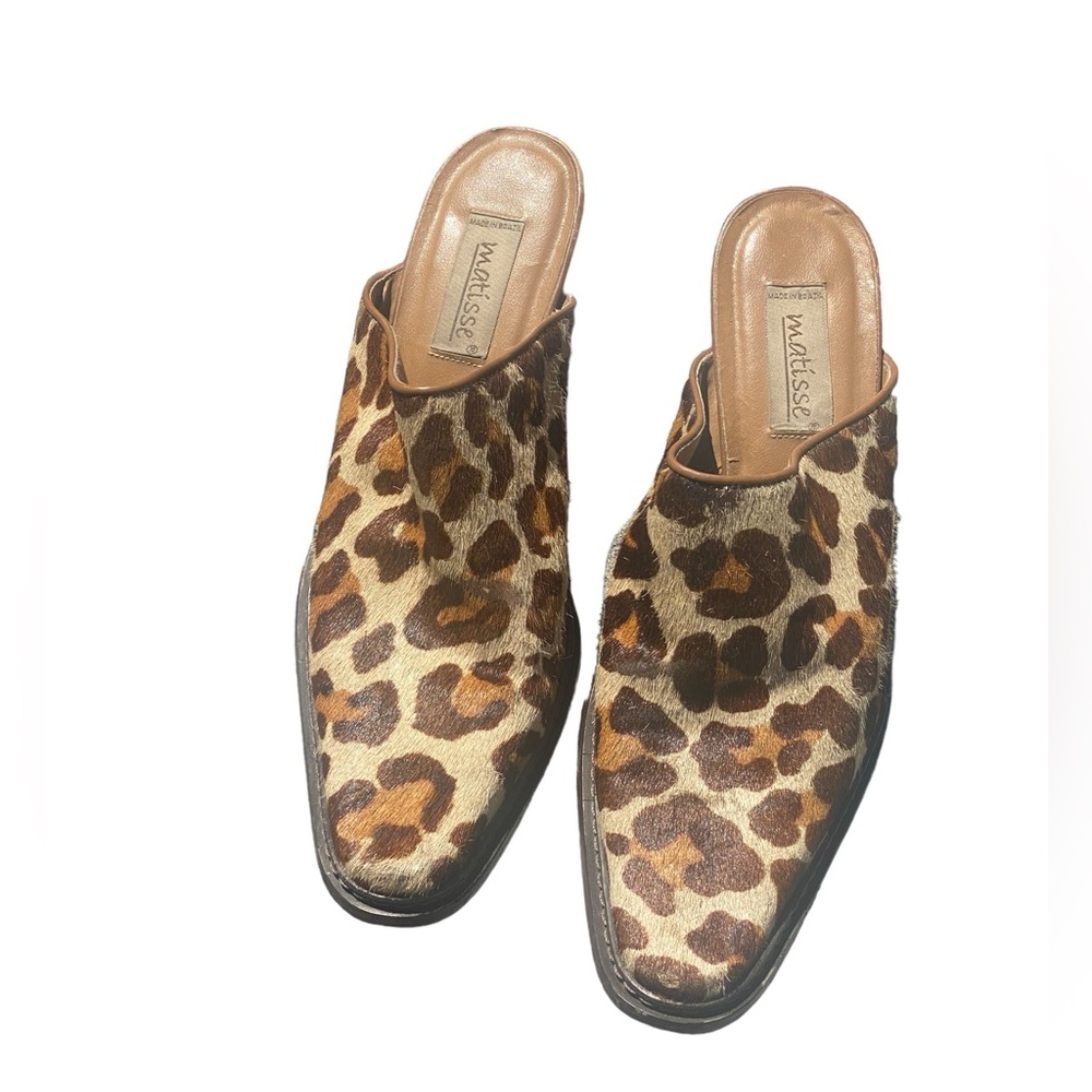 MATISSE Leopard Camel Hair Mules Heeled Clogs Women’s Size 10 Pre Owned - Picture 11 of 12